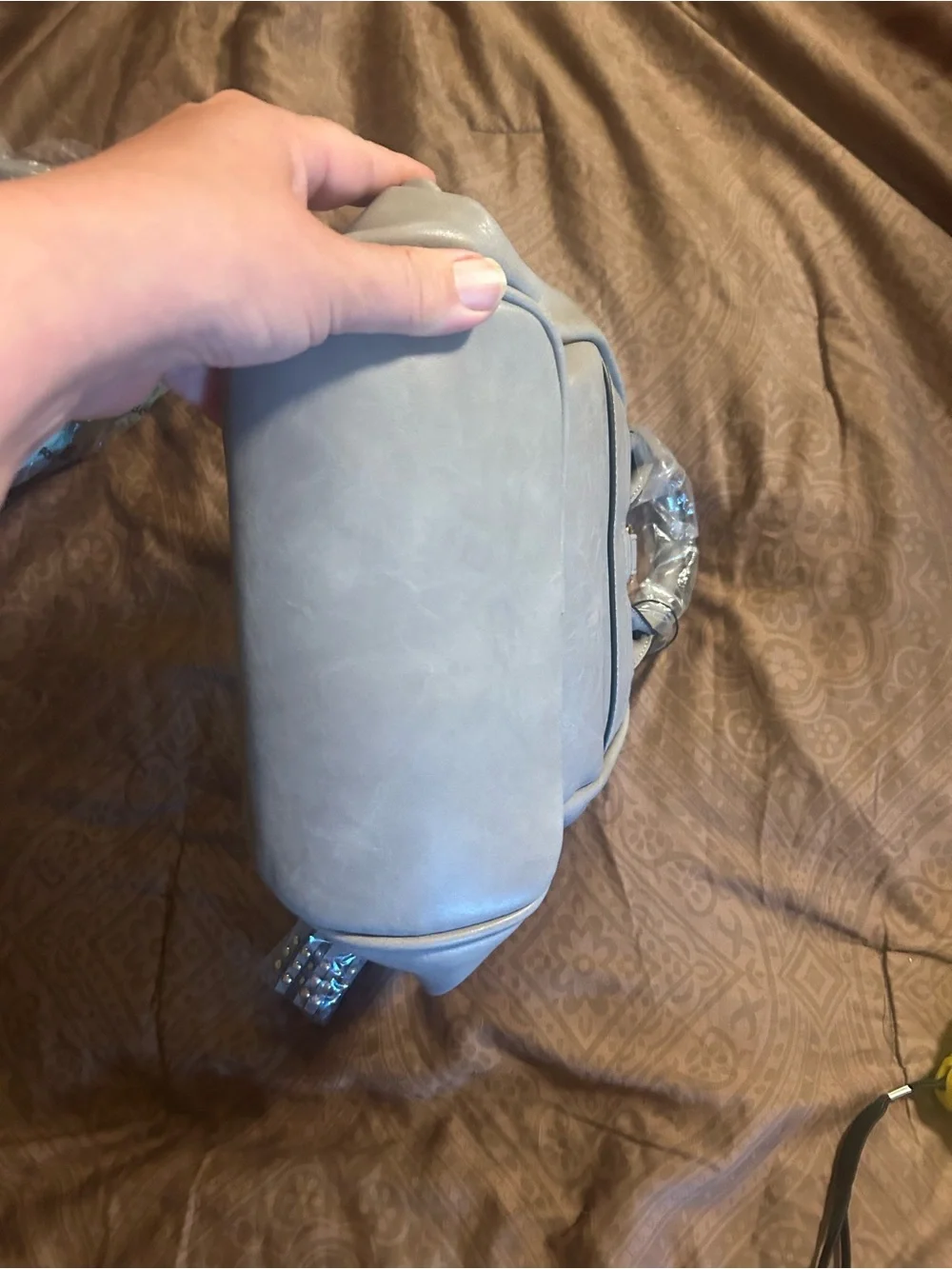 Studded Gray  Backpack with Tassel Accent